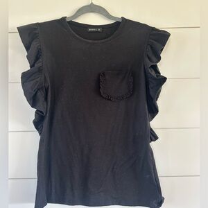 Women's Black Ruffle Sleeve Tee